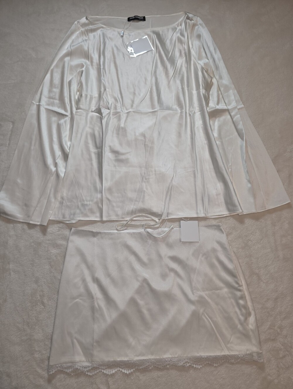 Naked Wardrobe 3 Piece Silk Sleep Set Back Tie Top, Skirt And Pants Large NWT